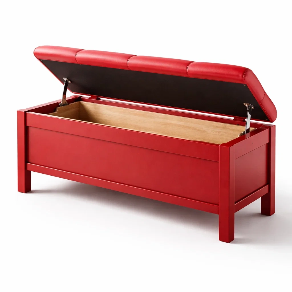 Aufbewahrungsbank aus holz mit stauraum und pu leder rot 120x40x45 cm-DECORTRENDZONE