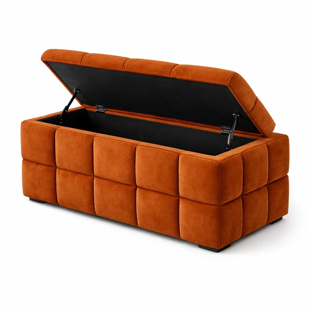 Aufbewahrungsbank mit stauraum aus mikrofaser polyester orange 120x45x40 cm-DECORTRENDZONE