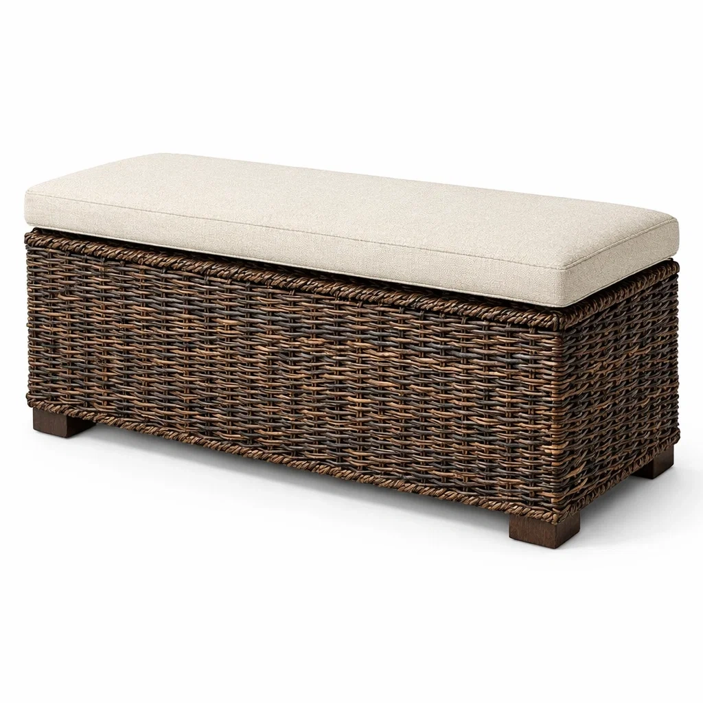 Aufbewahrungsbank aus rattan mit stauraum braun beige 120x40x45 cm-DECORTRENDZONE