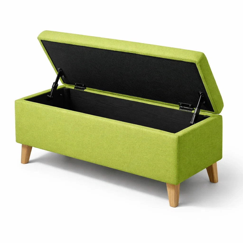 Aufbewahrungsbank aus stoff mit eichenbeinen grün 100x40x45 cm-DECORTRENDZONE