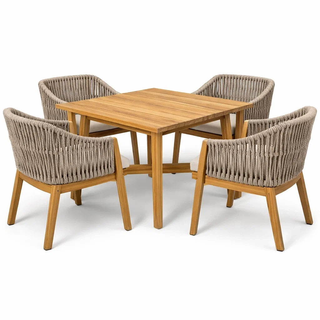 Esstisch set mit stühlen teak und aluminium natur teak beige-DECORTRENDZONE