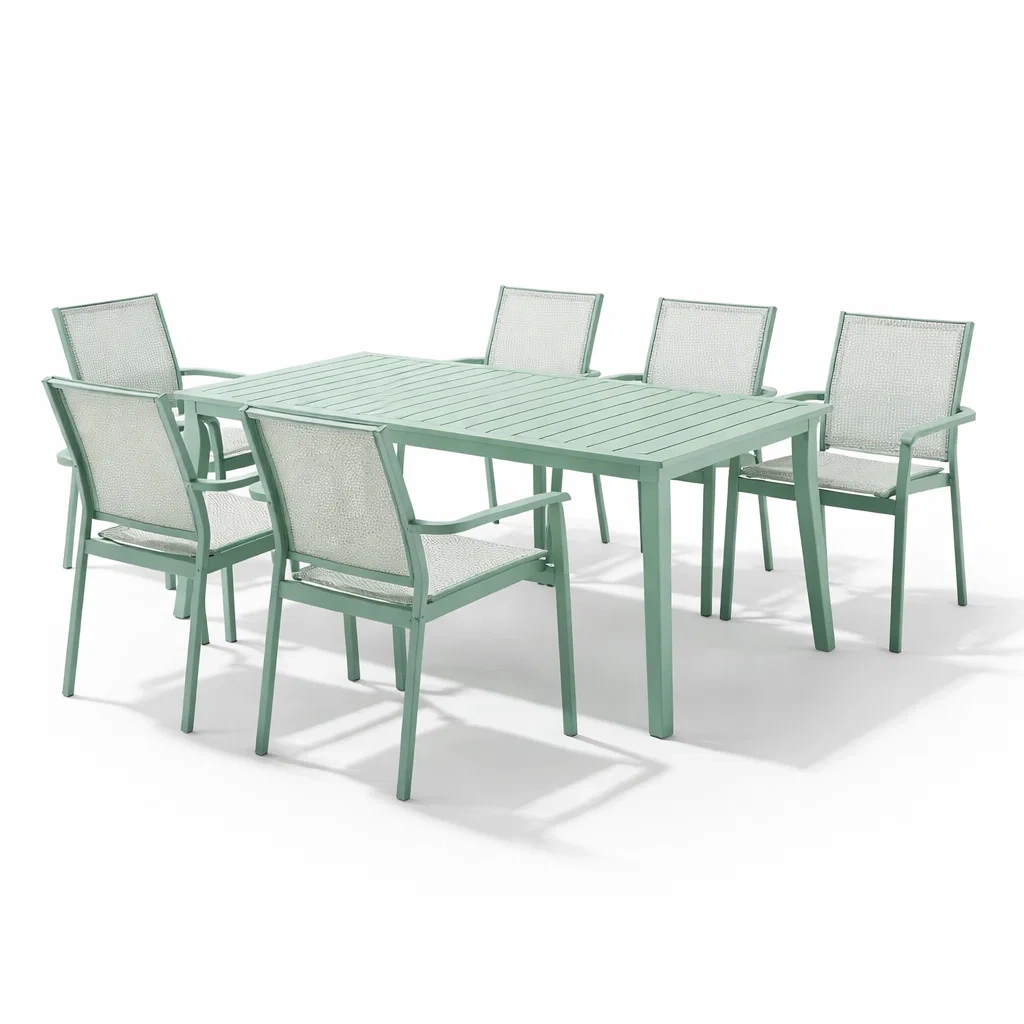 Esstisch set mit stühlen aluminium tisch mit 6 stühlen grün-DECORTRENDZONE