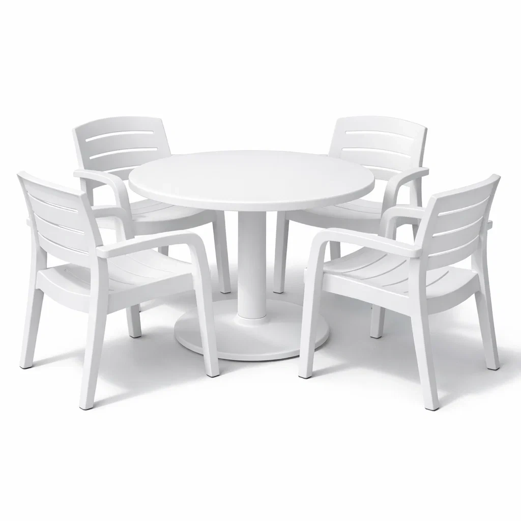 Esstisch set mit stühlen kunststoff rund weiß mit 4 stühlen-DECORTRENDZONE