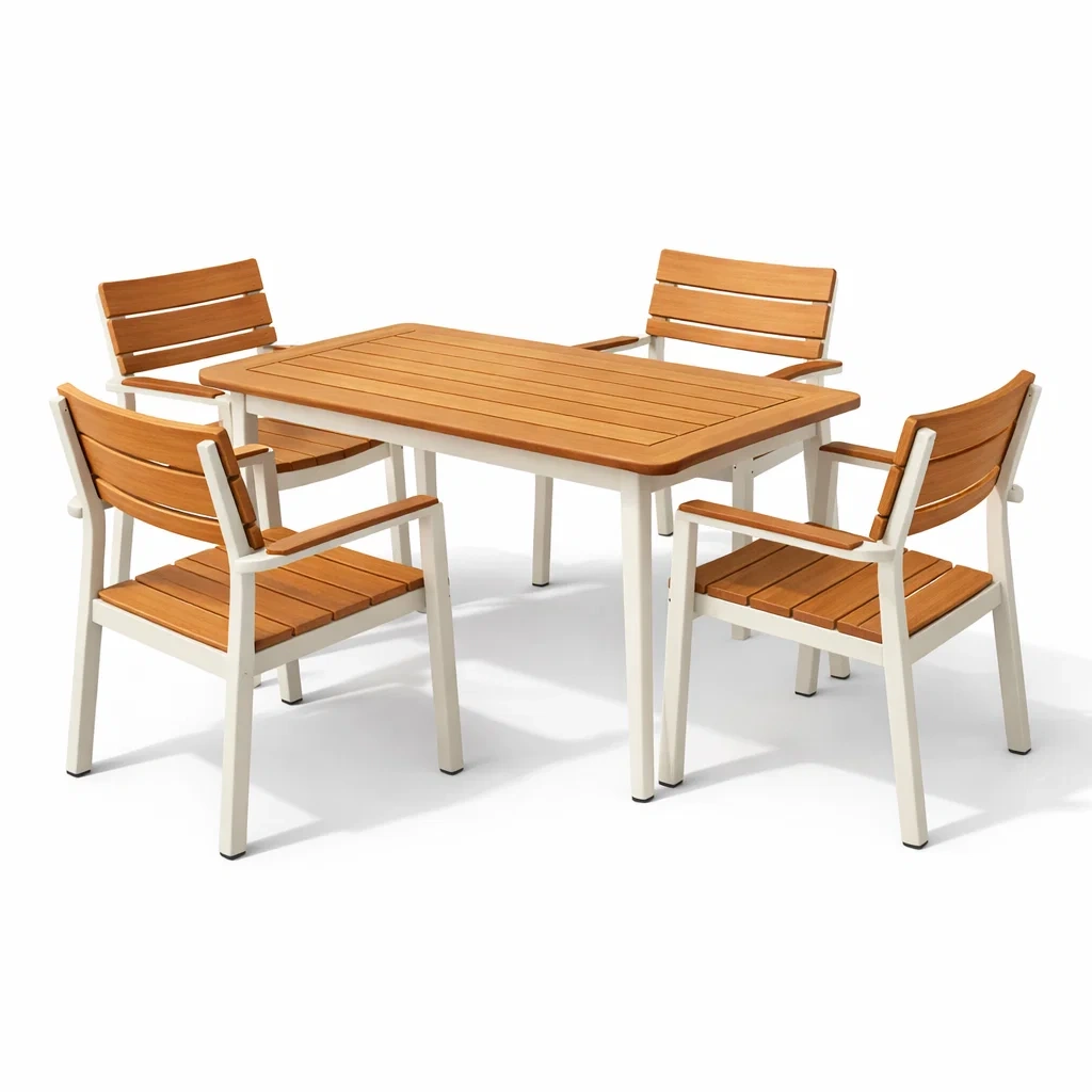 Esstisch set mit stühlen aluminium 5 teilig natur weiß-DECORTRENDZONE