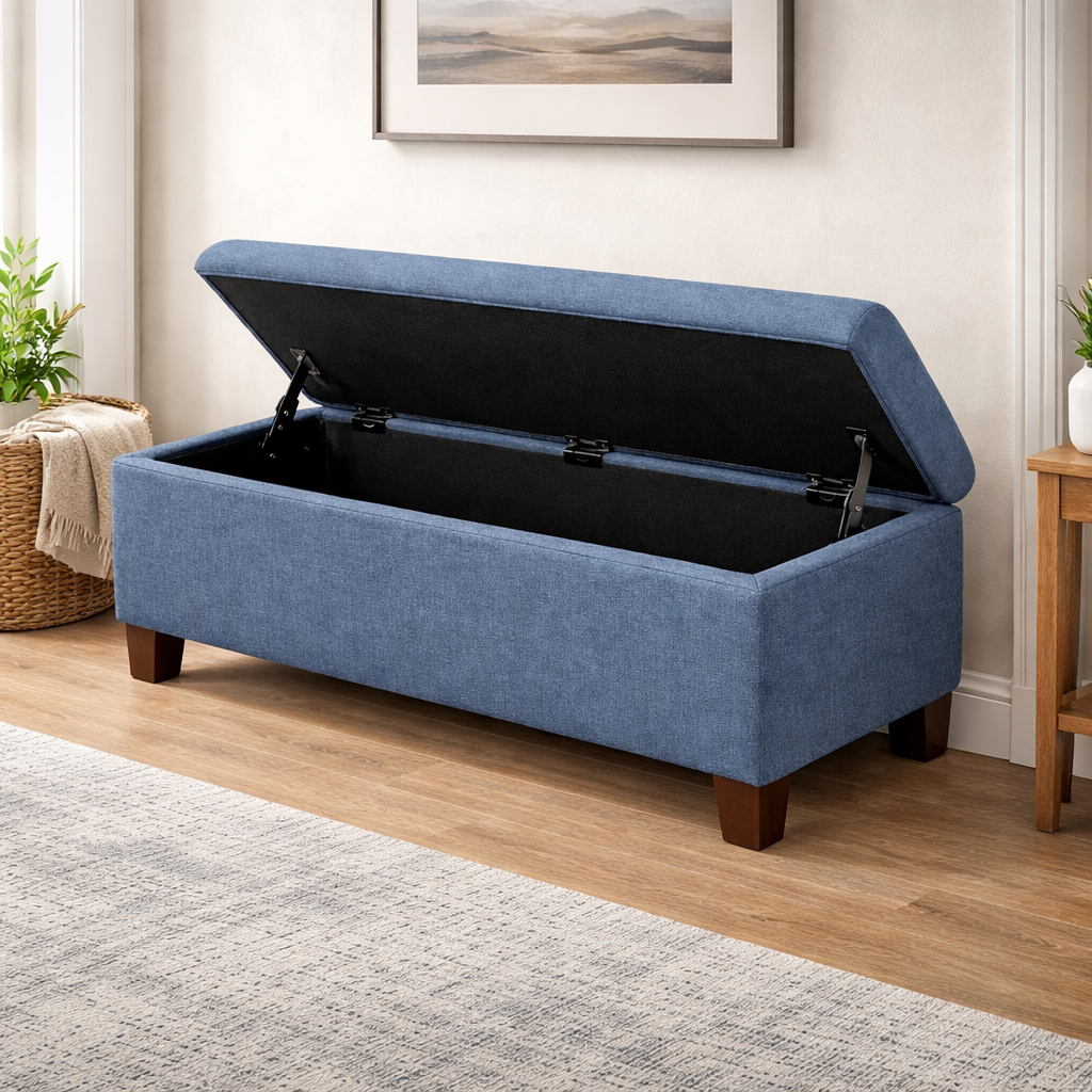 Aufbewahrungsbank aus stoff mit stauraum blau 120x40x45 cm-DECORTRENDZONE