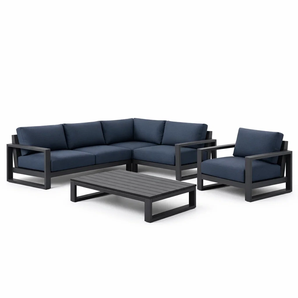 Garten sofa set aluminiumrahmen l form dunkelblau-DECORTRENDZONE