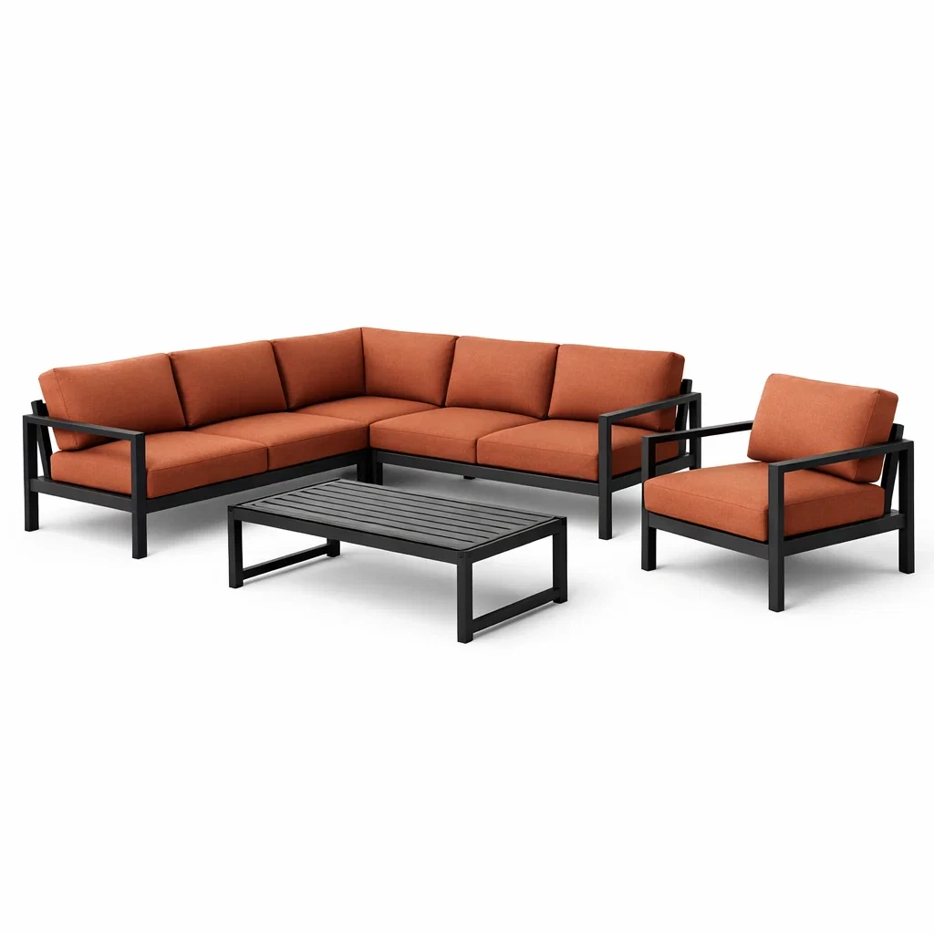 Garten sofa set aluminium stoff schwarz orange-DECORTRENDZONE
