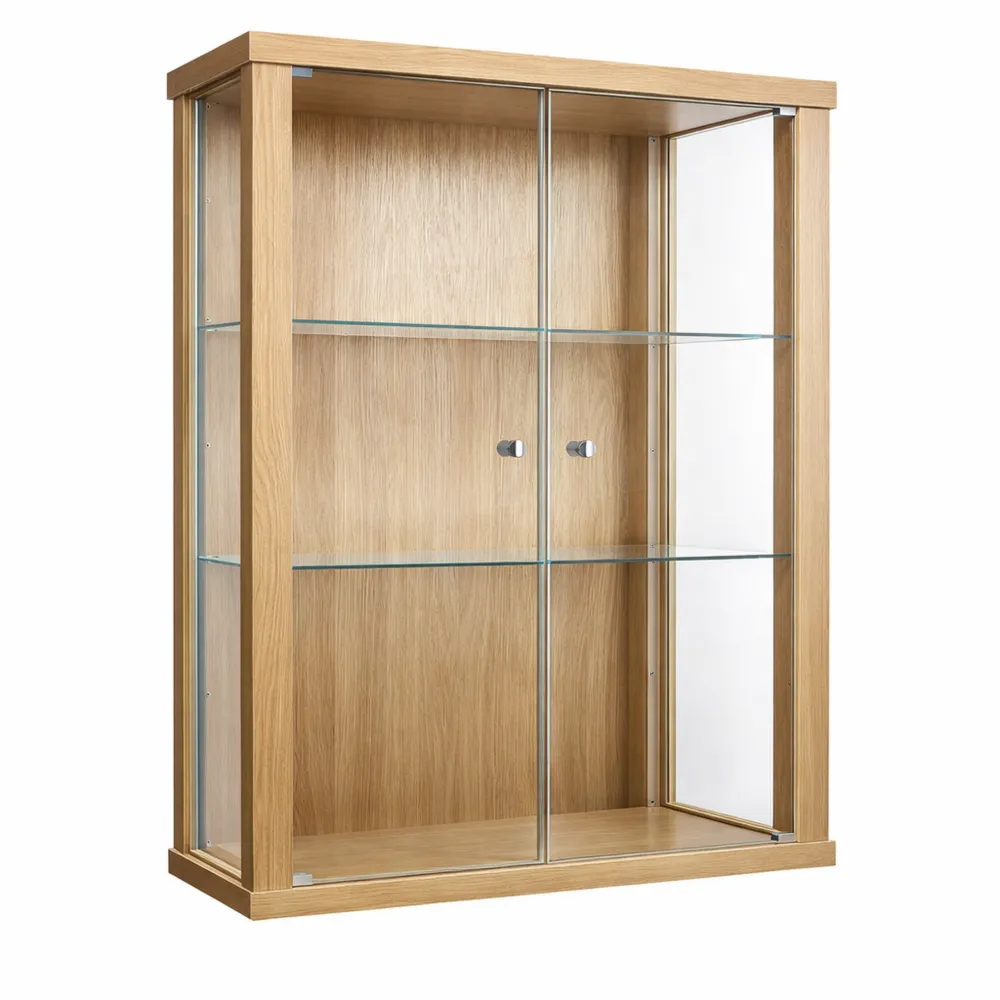 Vitrine murale en verre avec étagères réglables en hêtre