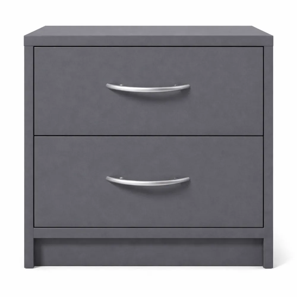 Table de Chevet Minimaliste avec 2 Tiroirs, Couleur Gris Graphite