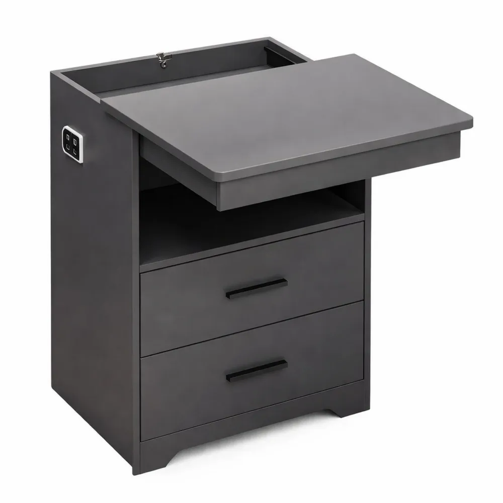 Table de nuit multifonctionnelle avec chargeur intégré et éclairage LED