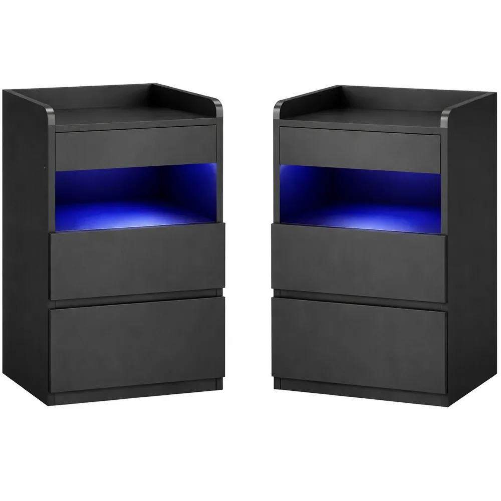 Lot de 2 Tables de Nuit Modernes avec Compartiment et Chargeur