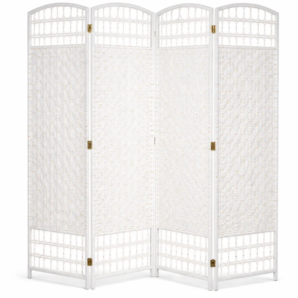 Paravent pliable en bois blanc pour intérieur avec 4 panneaux