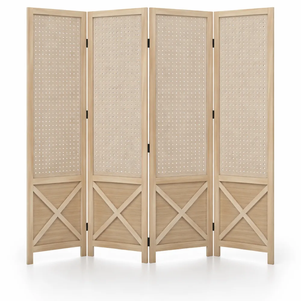 Séparateur d'Espace Pliable 4 Panneaux en Bois de Paulownia
