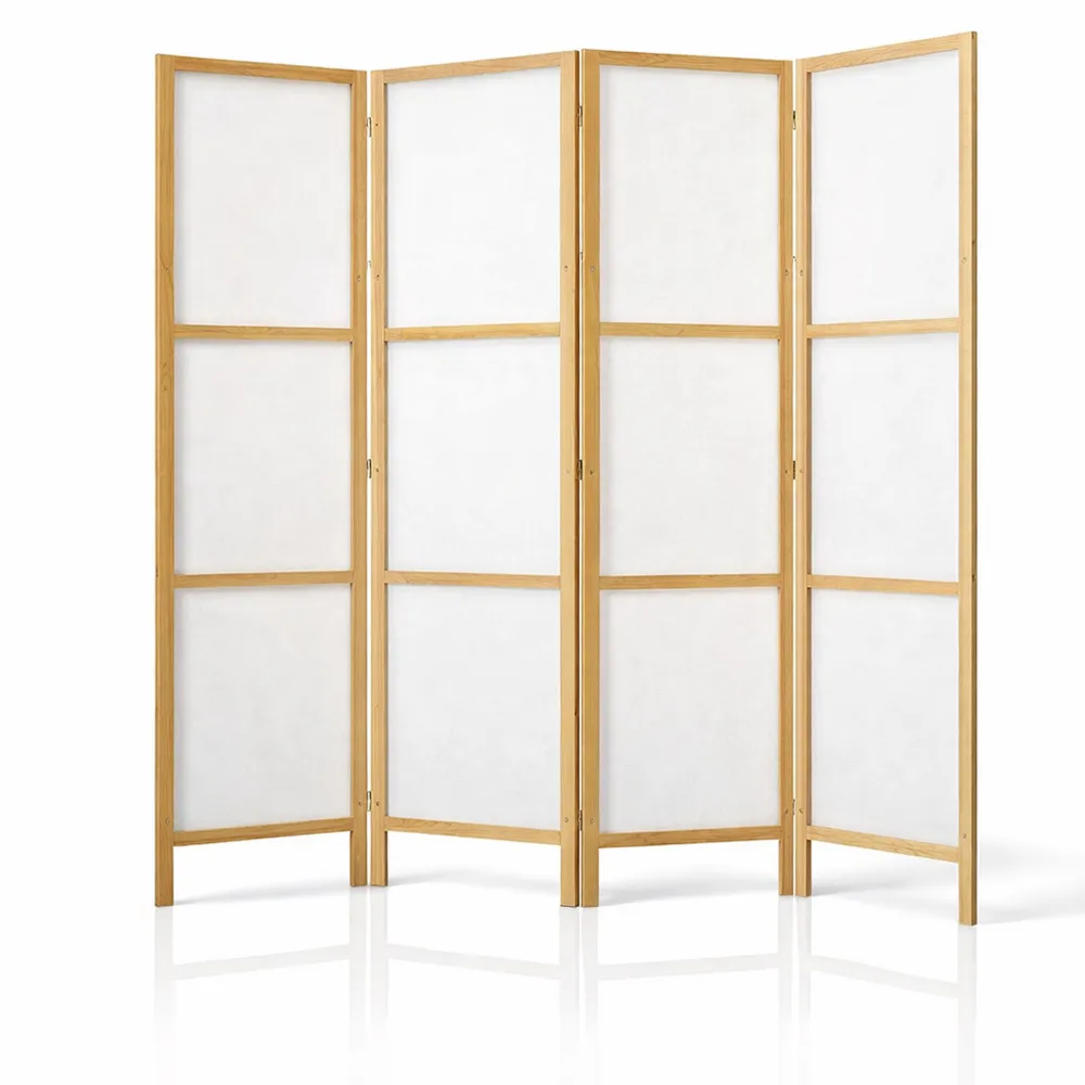 Paravent Japonais Bois et Toile 225x172 cm - Séparateur de Pièce Fleur de Cerisier