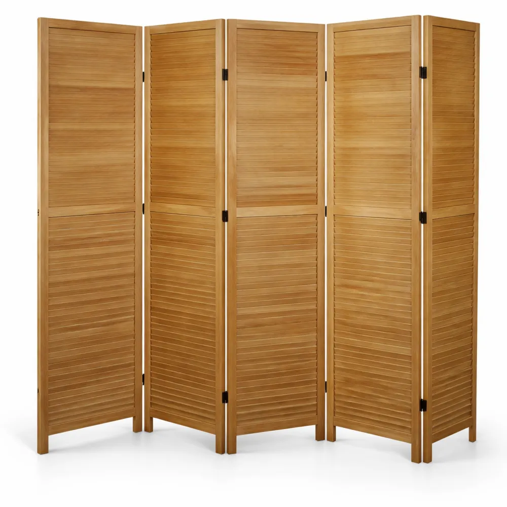 Paravent en bois à 5 pans brun clair, 170 x 200 cm