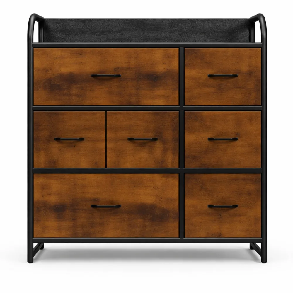 Commode en Tissu 7 Tiroirs avec Plateau en Bois pour Tout Intérieur