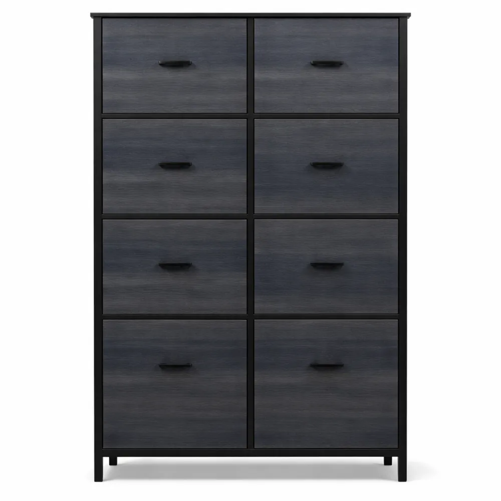 Commode 8 Tiroirs en Tissu avec Plateau en Bois et Grand Espace de Rangement