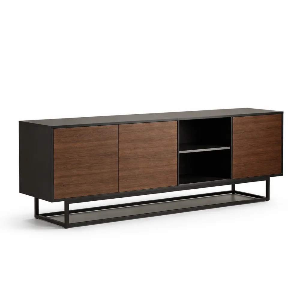 Buffet Moderne à 3 Portes avec Système d'Ouverture Push-to-Open, Meuble de Rangement pour Salon ou Chambre, Finition Effet Noyer