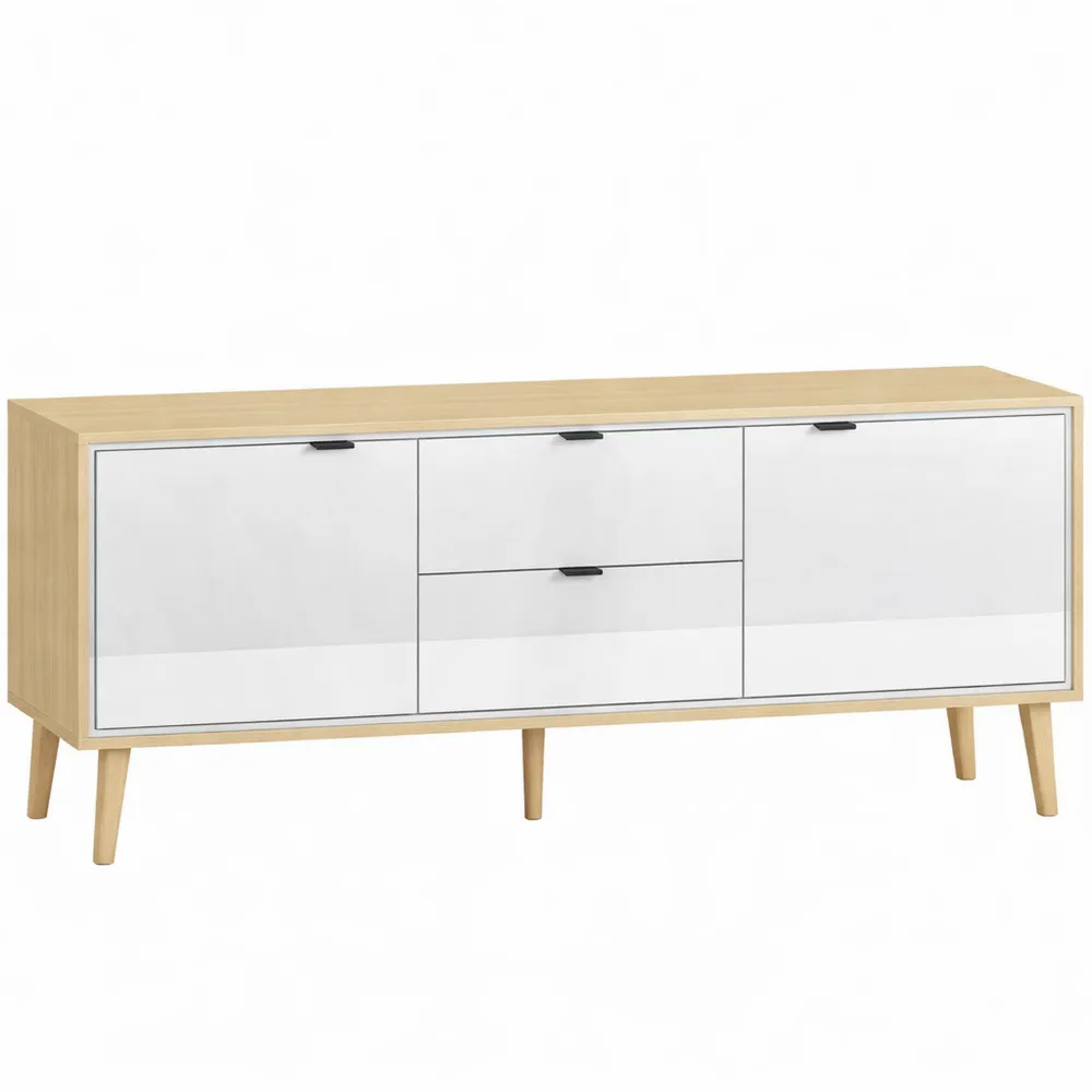 Meuble TV Moderne avec Étagères Réglables et Tiroirs Silencieux