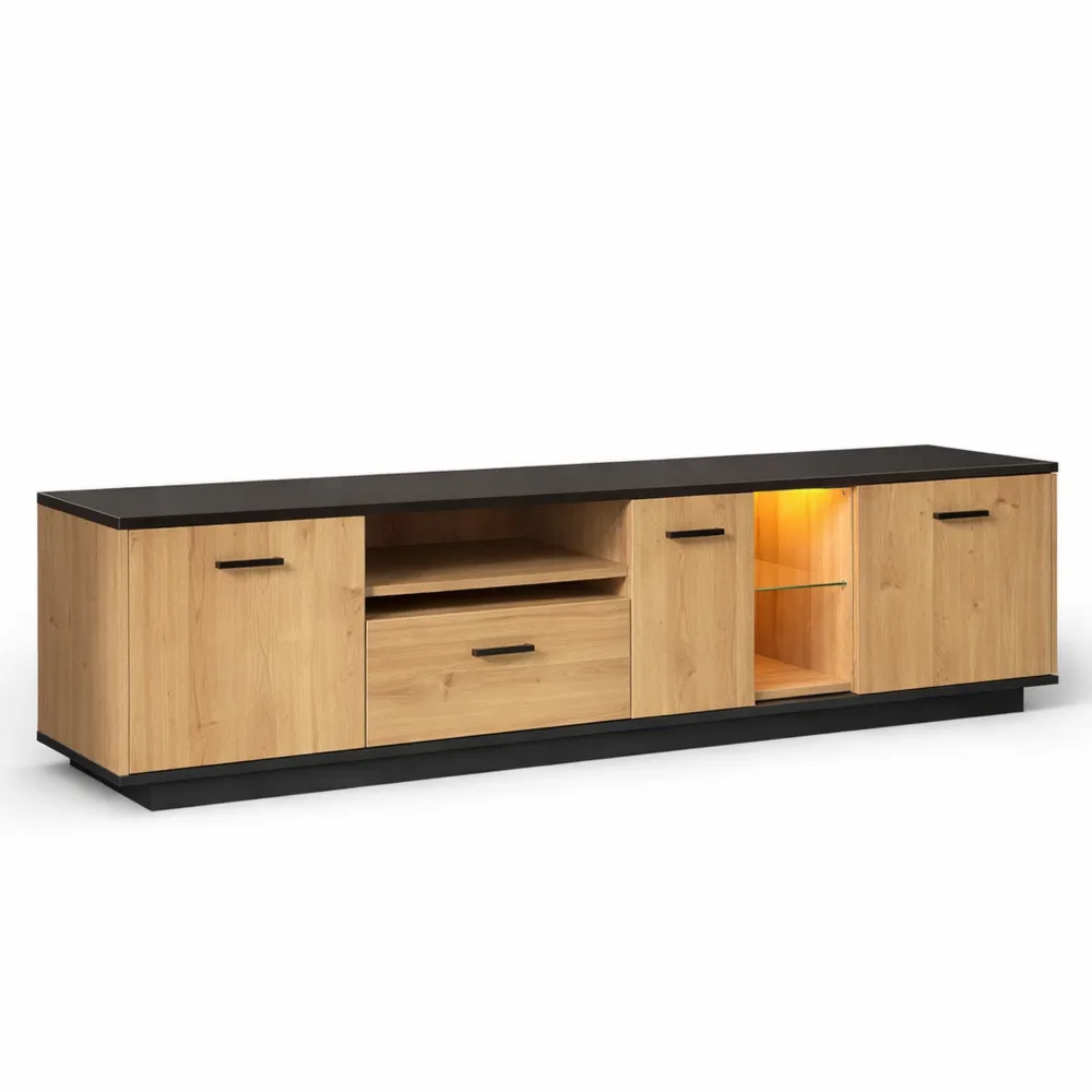 Meuble TV avec Éclairage LED et Rangement Multifonction