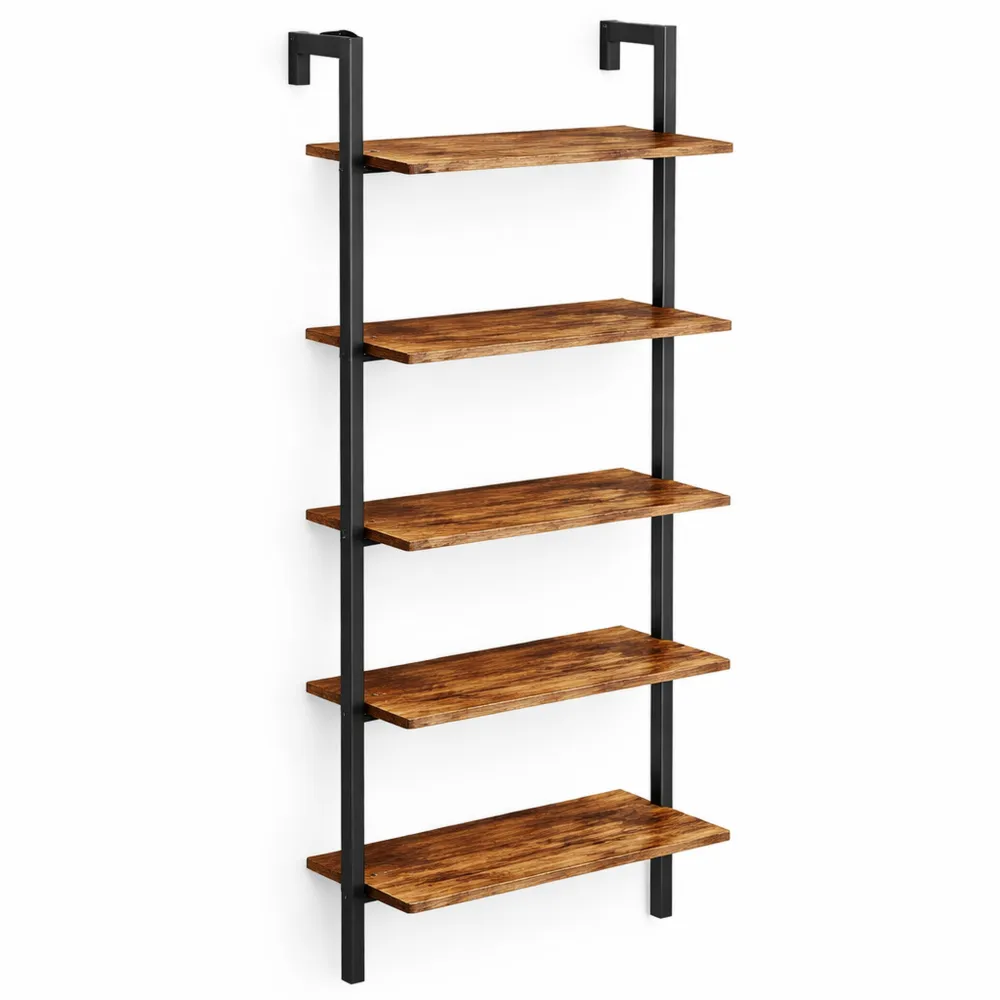 Étagère échelle 6 niveaux pour salon ou bureau, style industriel marron et noir