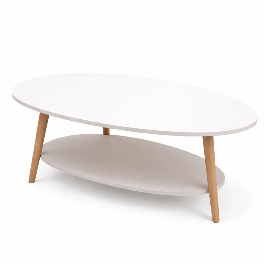 Table basse ovale moderne avec étagère à deux niveaux