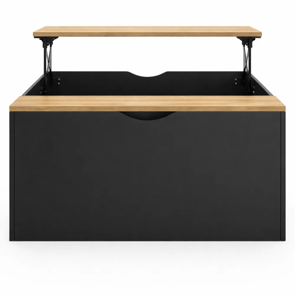 Table Basse Carrée avec Plateau Relevable et Coffre en Bois Noir