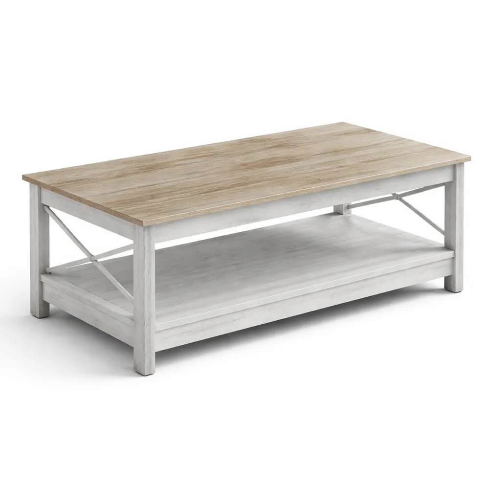 Table basse rectangulaire en bois avec support métallique