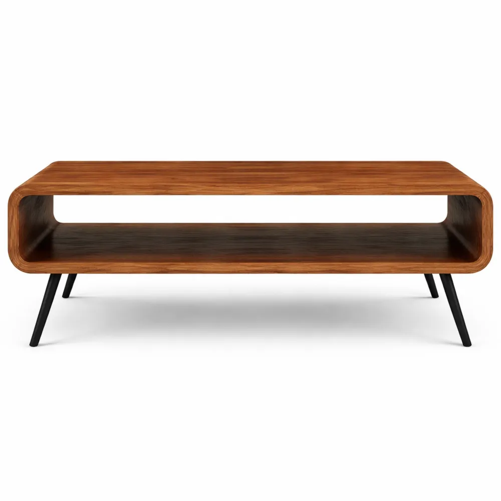 Table basse en bois massif et métal avec rangement intégré