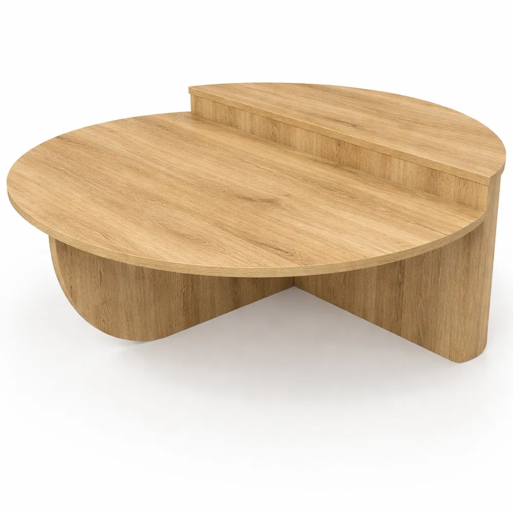 Ensemble de 2 Table Basses Rondes Asymétriques Aspect Hêtre