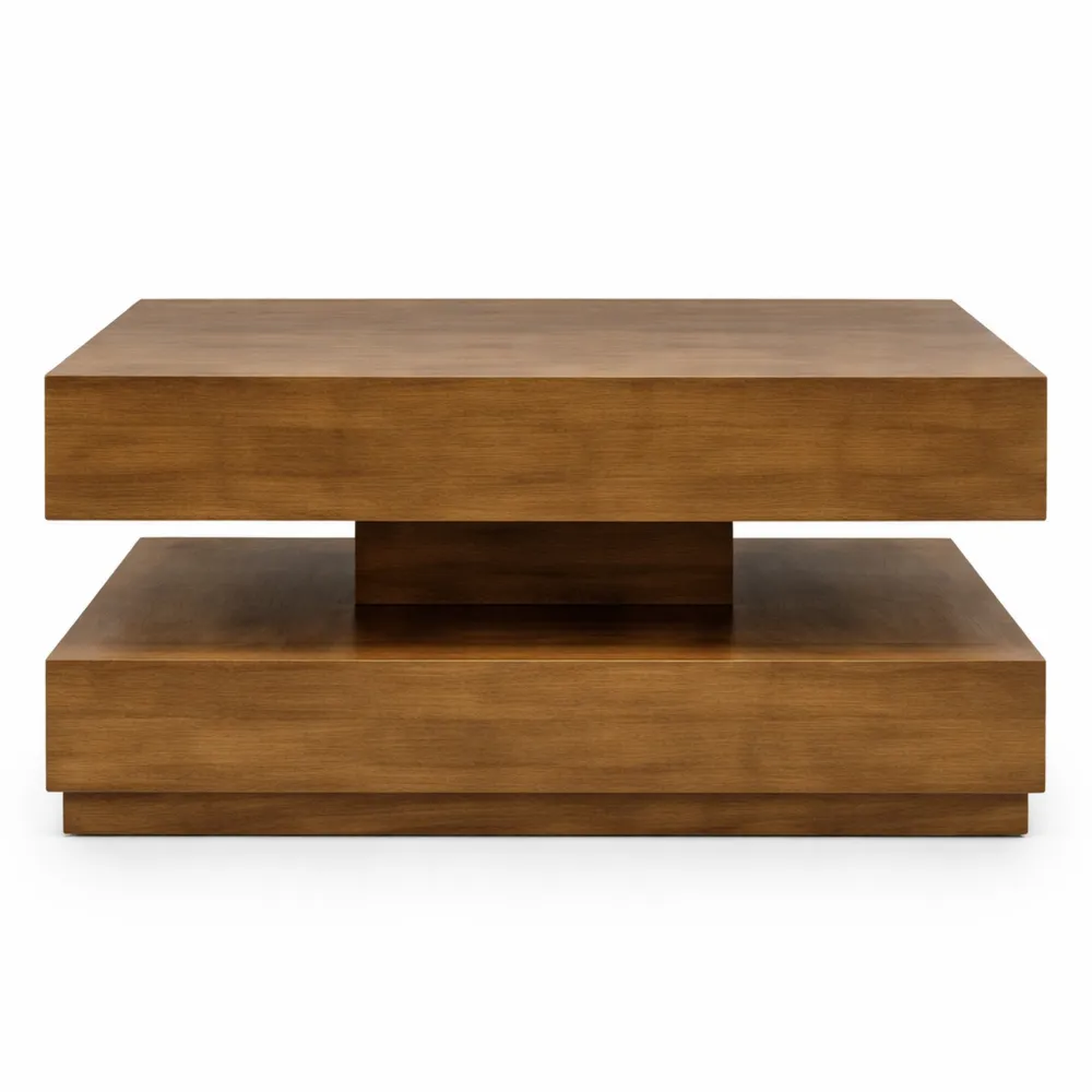 Table basse pivotante avec étagère inférieure pour salon moderne, effet bois