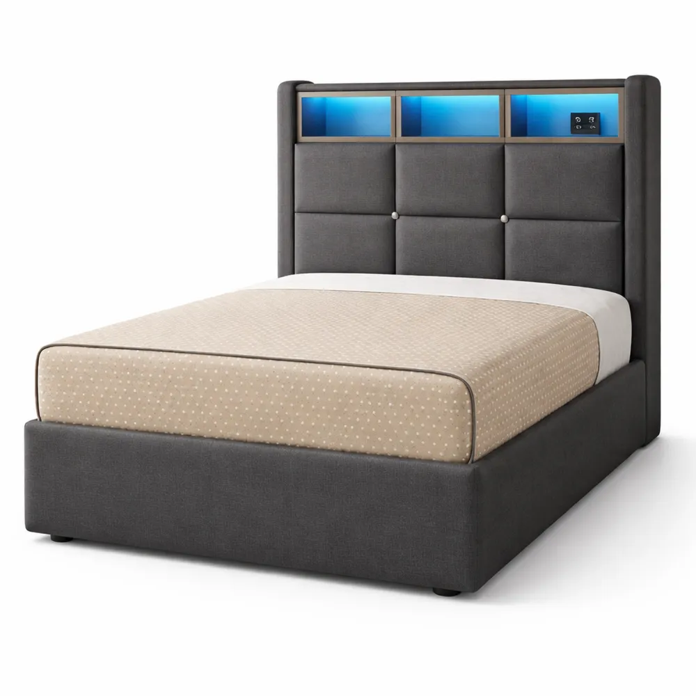 Lit simple 90x190 avec LED et rangement intégré