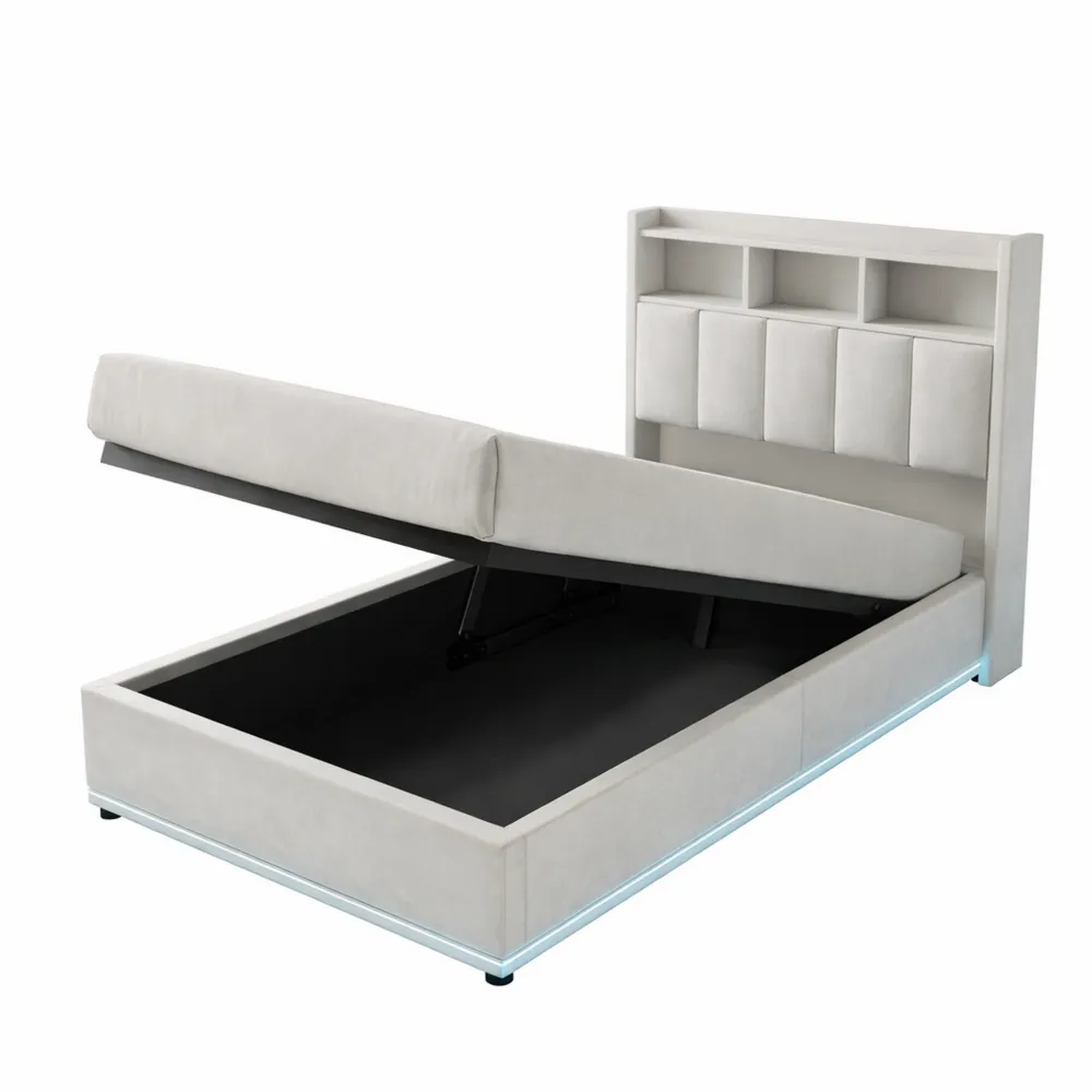 Lit Simple 90x200 avec Rangement et LED