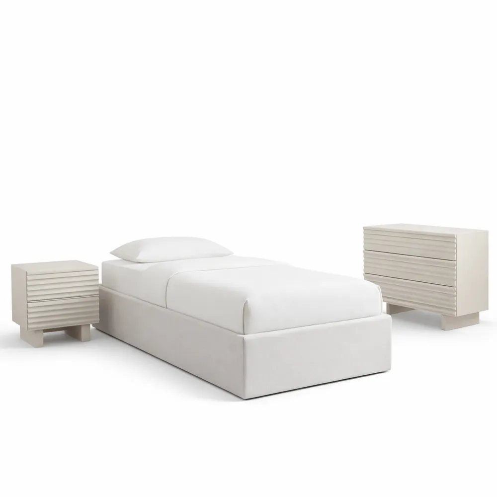 Lit Simple 90x190 avec Rangement Intégré en Tissu Gris