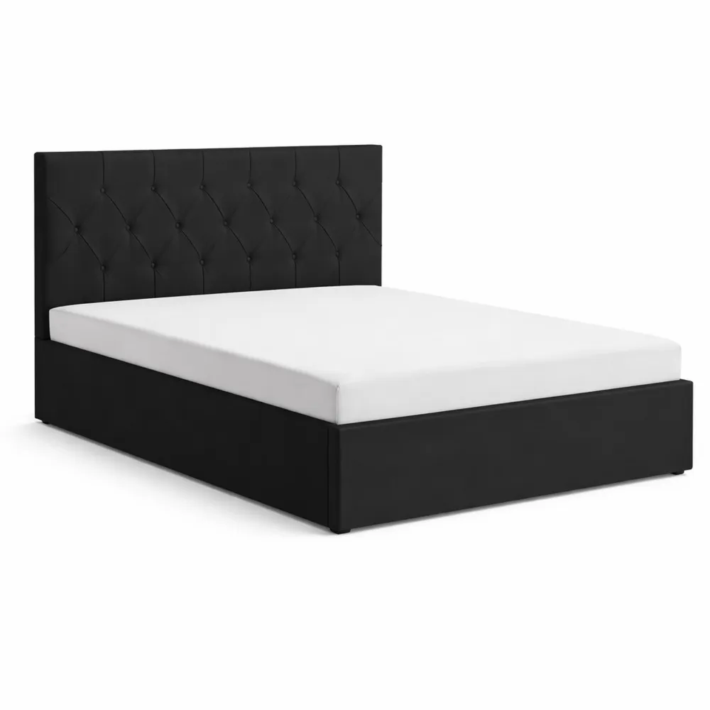 Lit Double avec Rangement et Tête de Lit 140 x 190 cm Noir