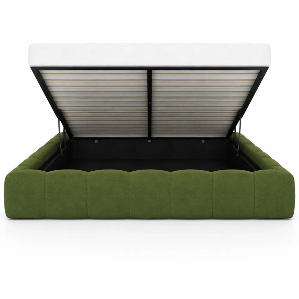 Lit Coffre Double avec Sommier et Tête Matelassée 140 x 190 cm Tissu Vert