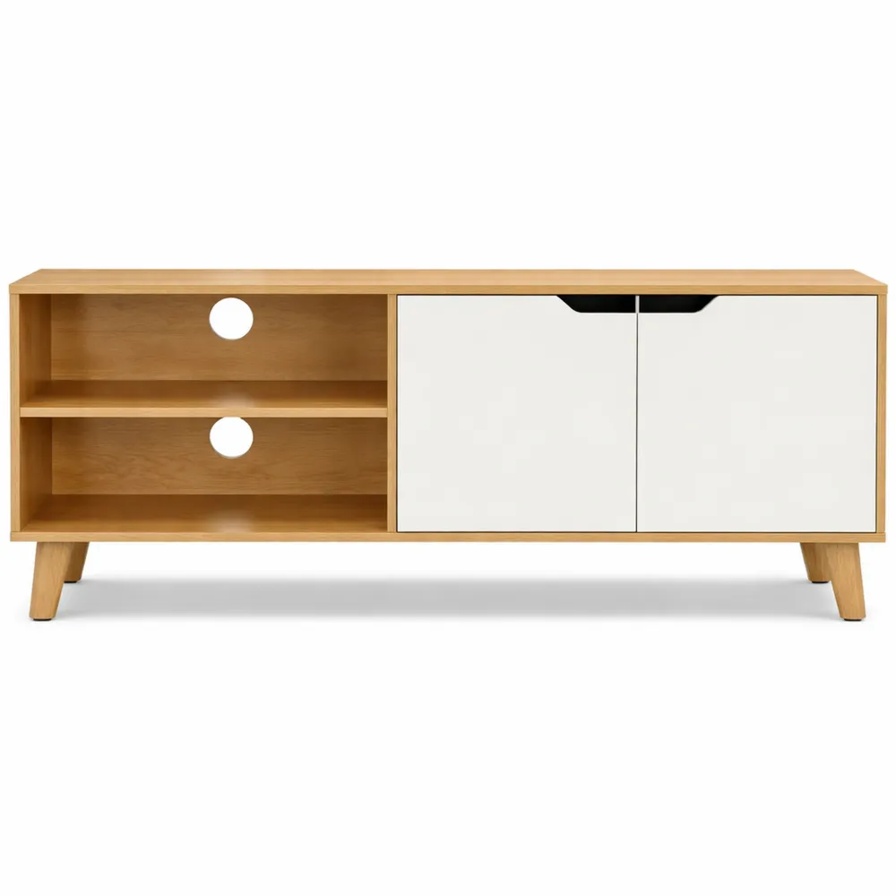 Meuble TV avec Étagères Ajustables, Longueur 140 cm, pour Télévisions jusqu'à 60 Pouces