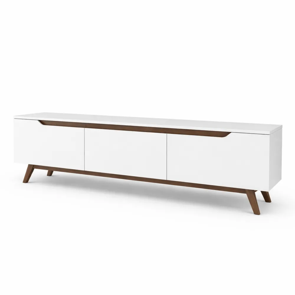 Meuble TV moderne avec rangement intégré, 180x35x49 cm, blanc et noyer