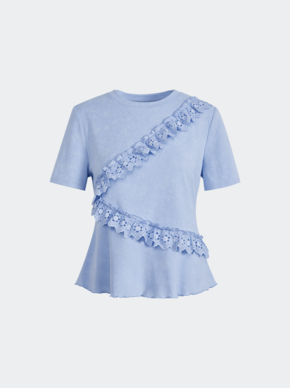 Floral Eyelet Trim Top