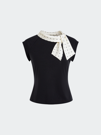 Polka Dot Bow Collar Top