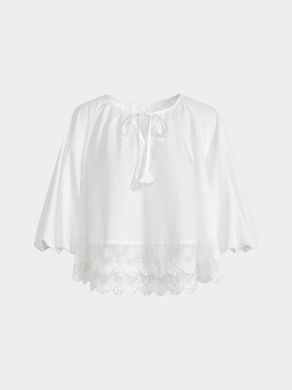 Lace Hem Relaxed Blouse