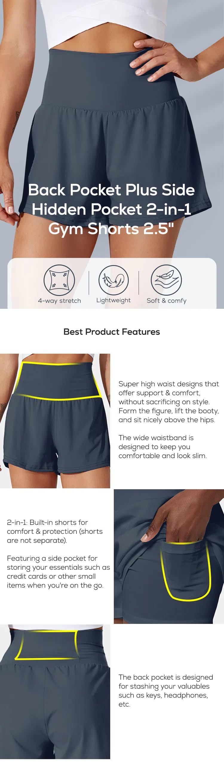 Halara Super High Waisted Back Pocket & Side Hidden Pocket 2-in-1 Yoga Shorts 3"