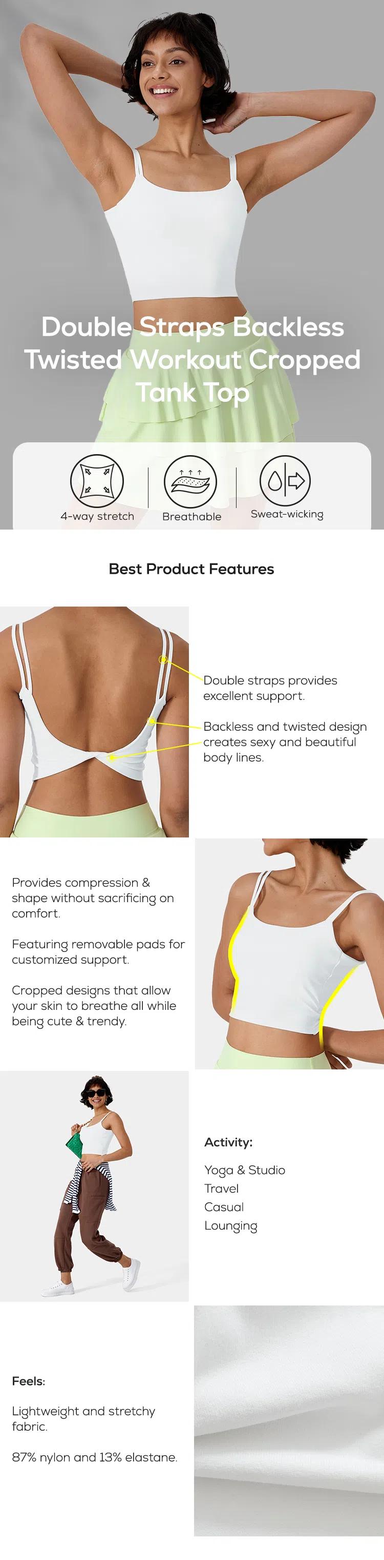 Halara Double Straps Backless Twisted Cropped Yoga Tank Top Ribbed Sports Vest Workout Ribbed #summervibes