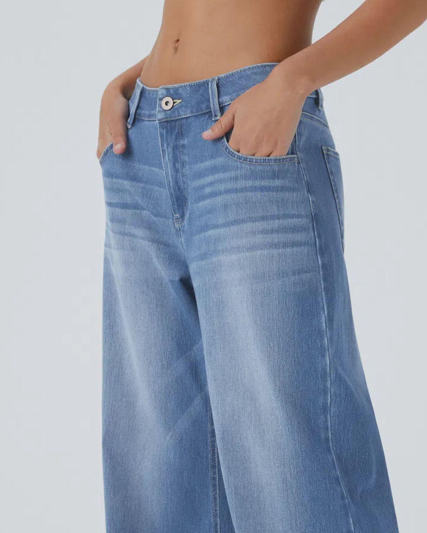 Halara Flex Low Rise Zipper Pockets Washed Baggy Wide Leg Casual Jeans