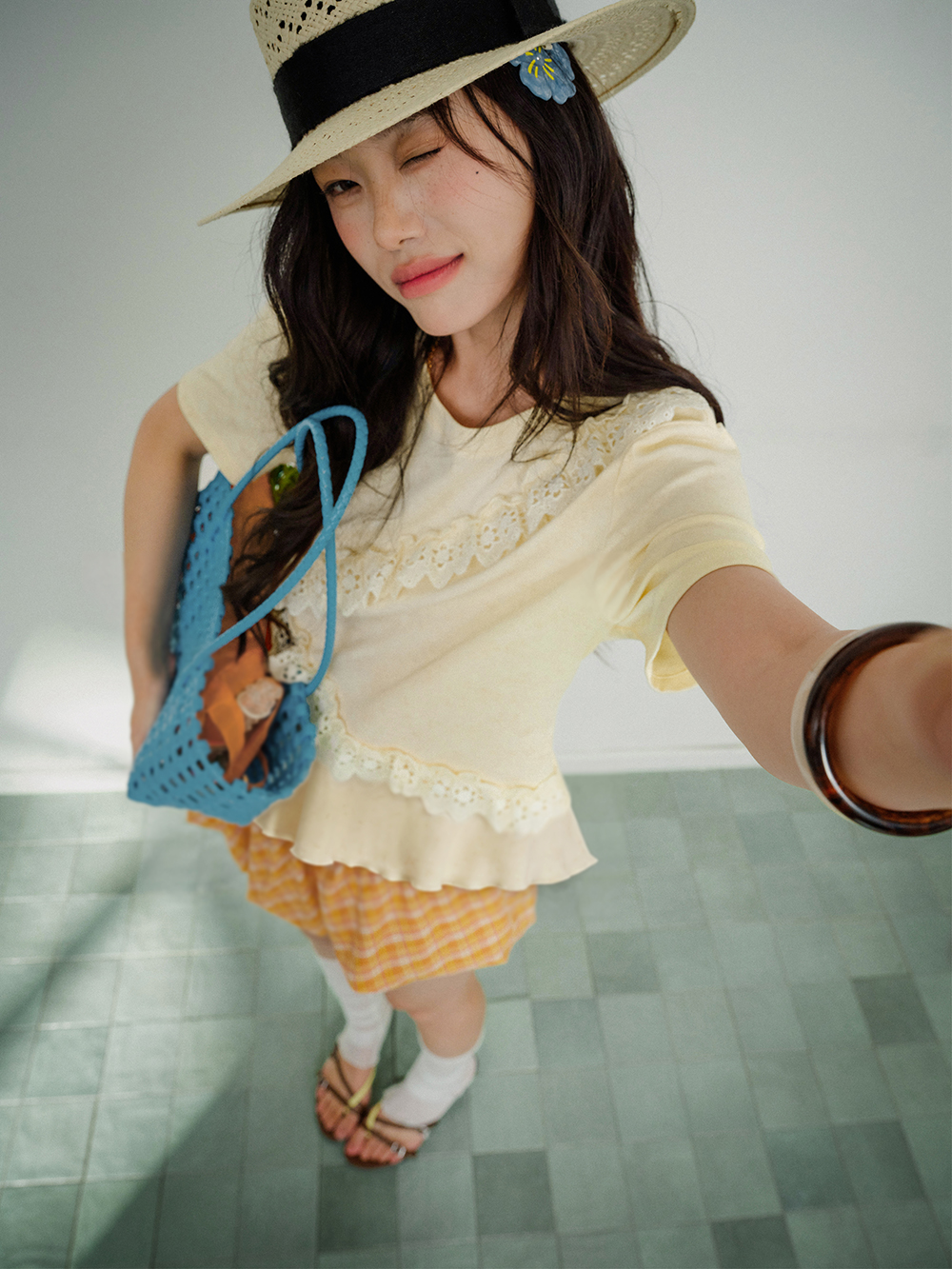 Floral Eyelet Trim Top