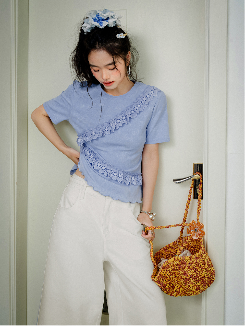 Floral Eyelet Trim Top