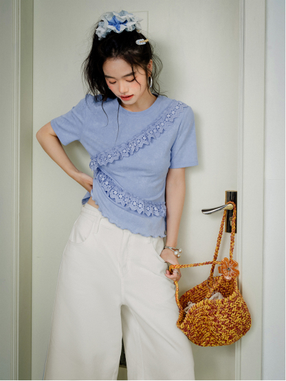 Floral Eyelet Trim Top