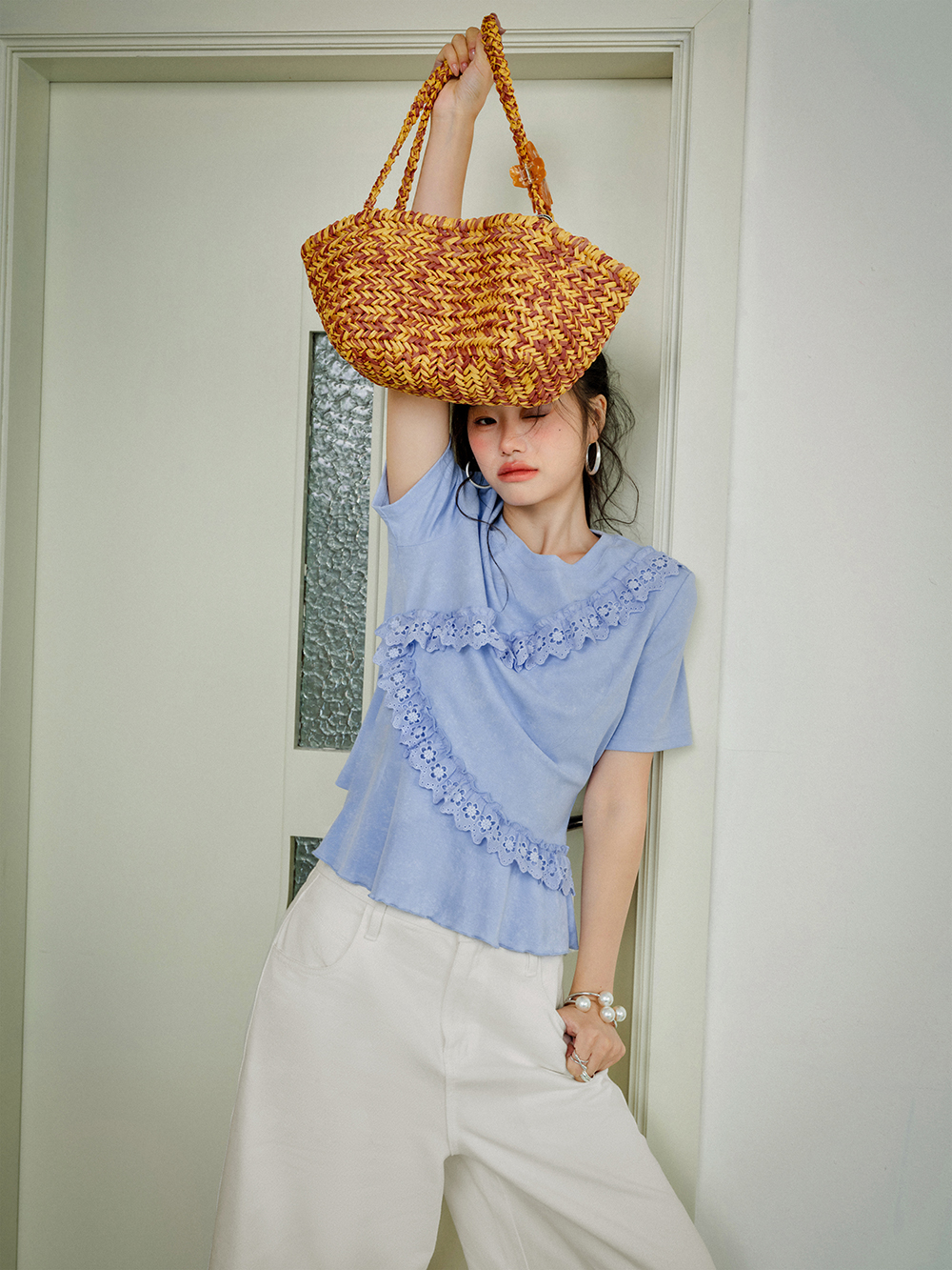 Floral Eyelet Trim Top