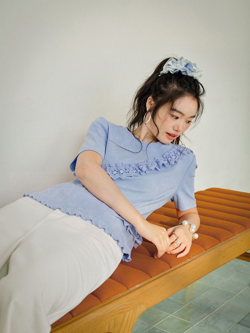 Floral Eyelet Trim Top