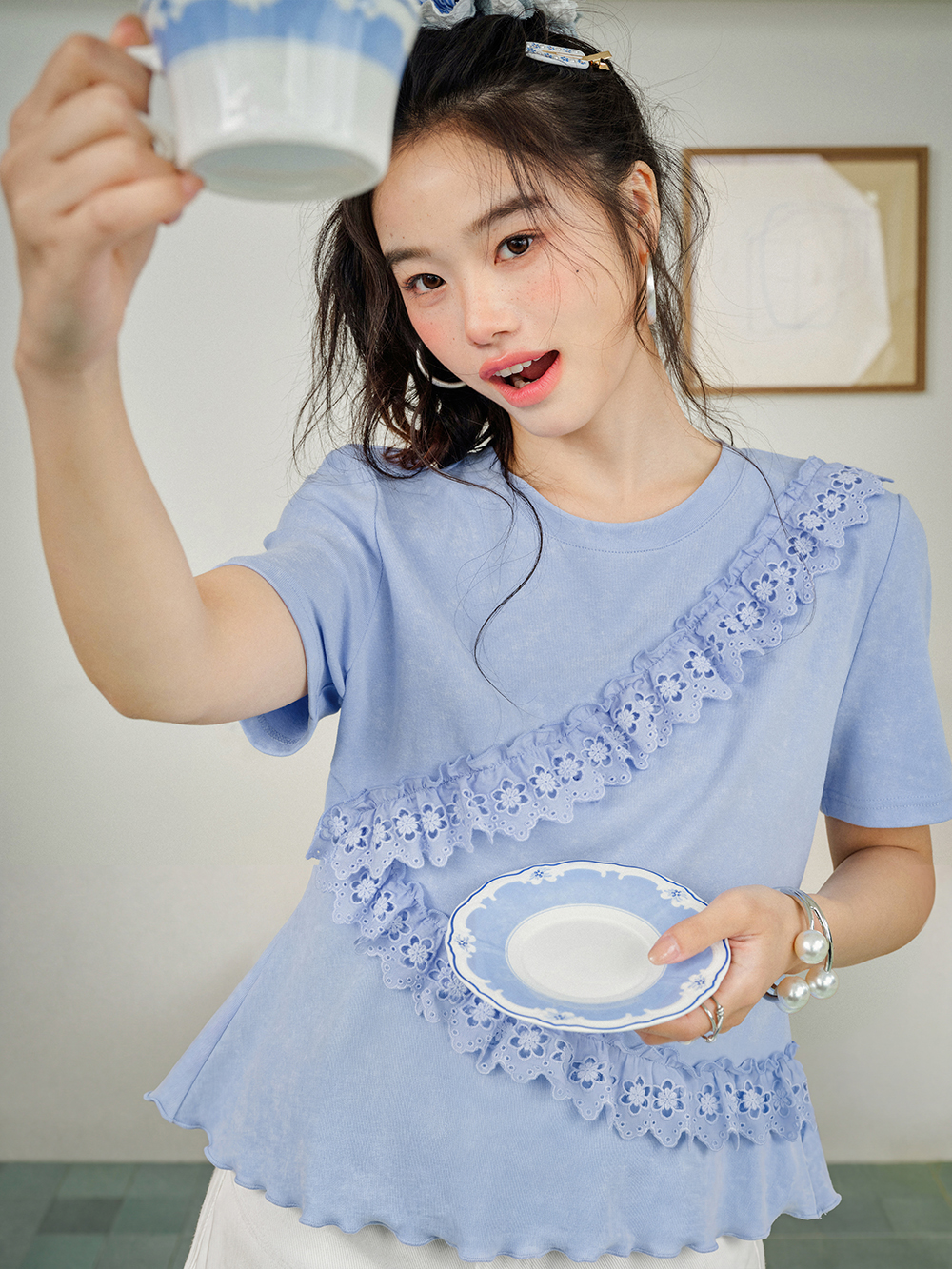 Floral Eyelet Trim Top